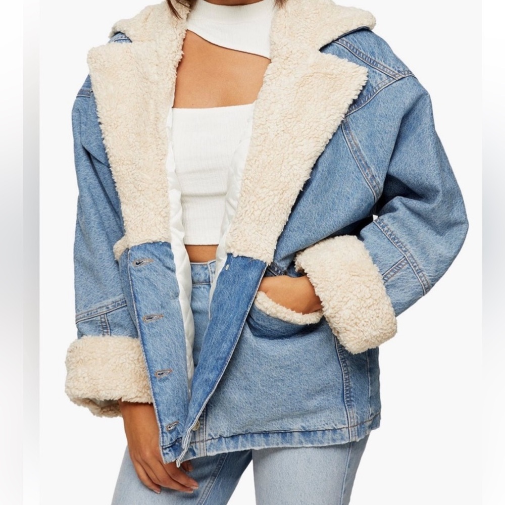 topshop denim borg car coat
